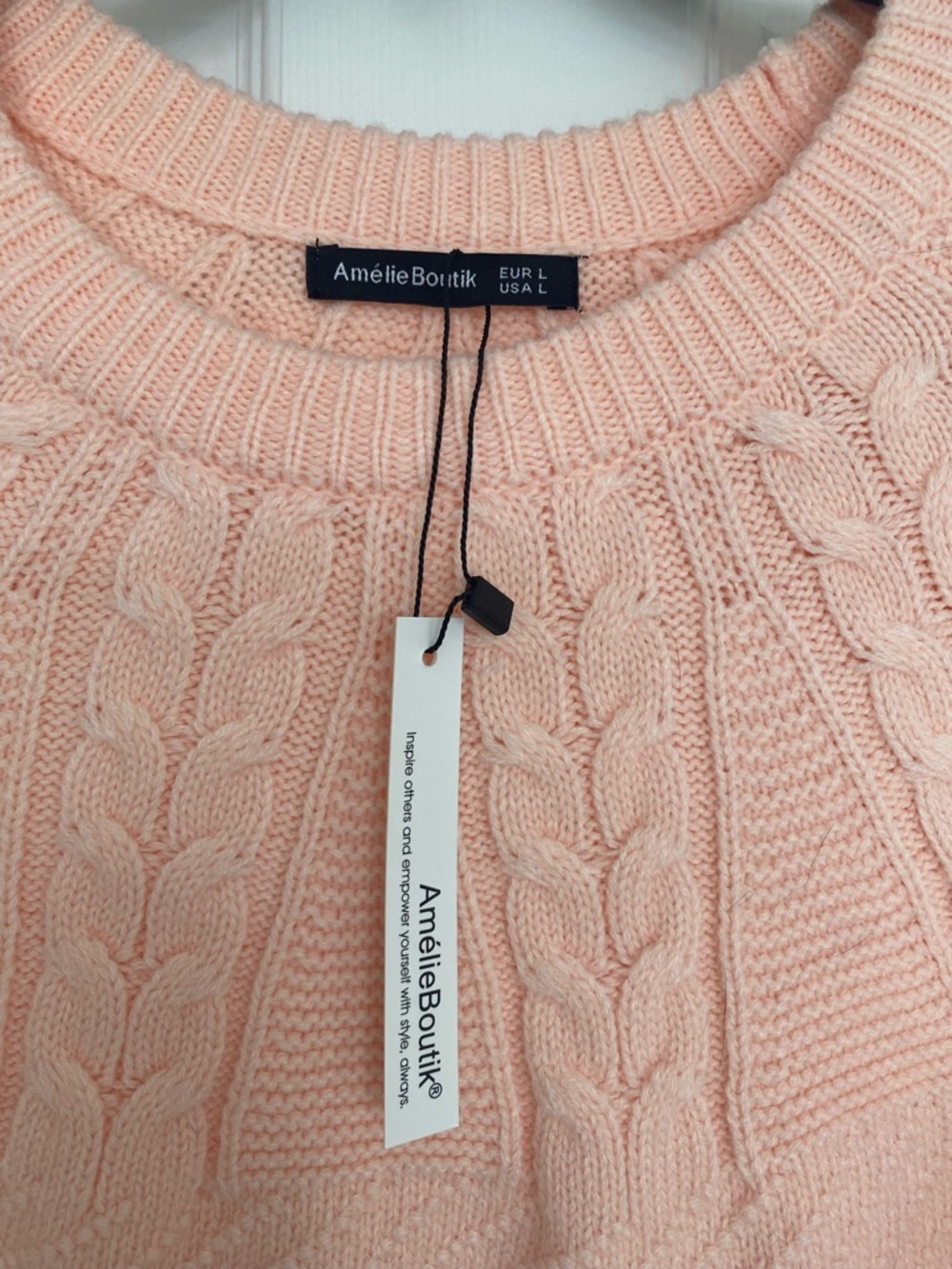 Annabella Light Pink Cable-Stitch Crewneck Sweater - Picture 2 of 5